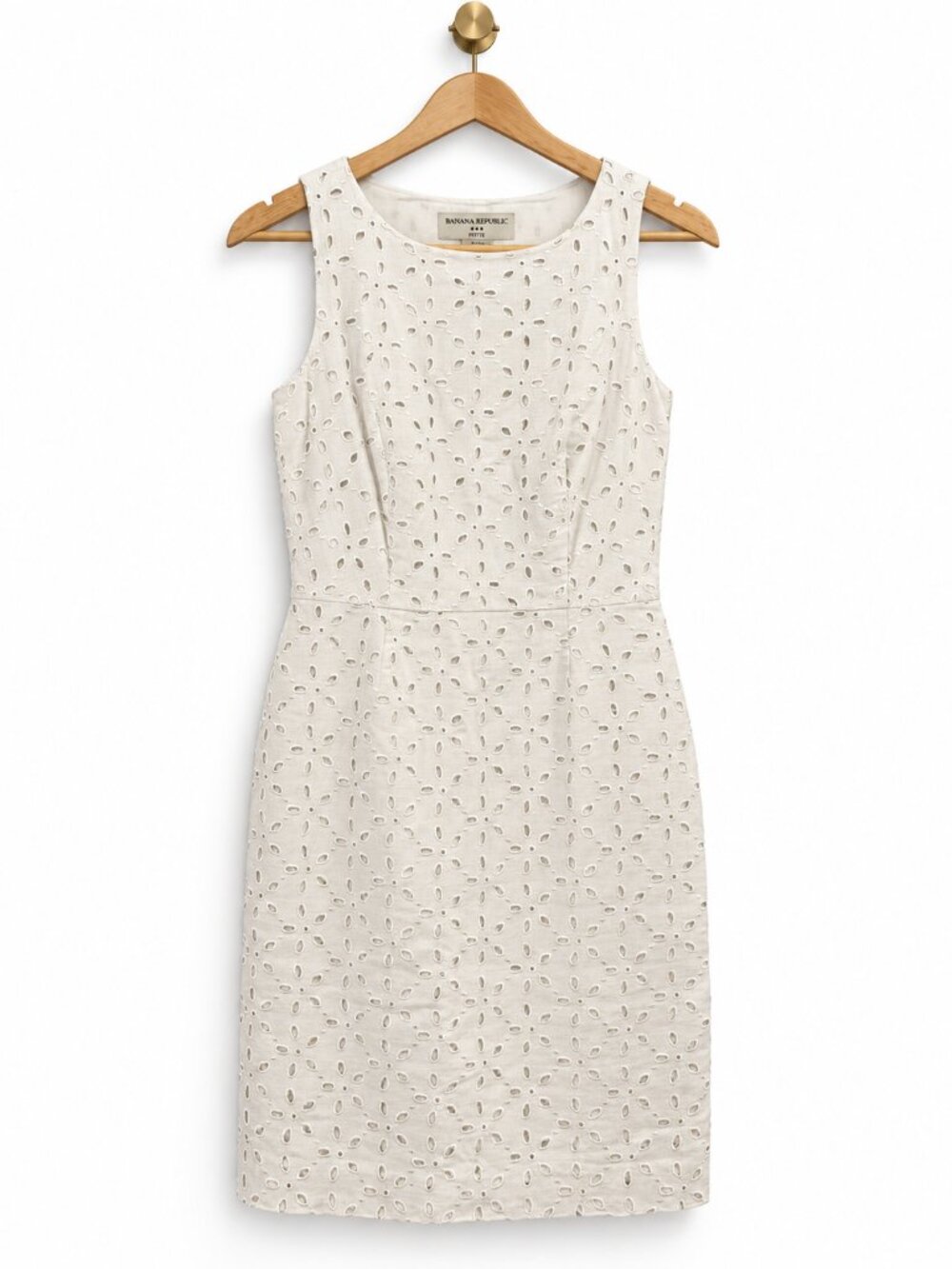 Banana Republic Y2K Linen Eyelet Dress Cream Petite 4P Minimalist